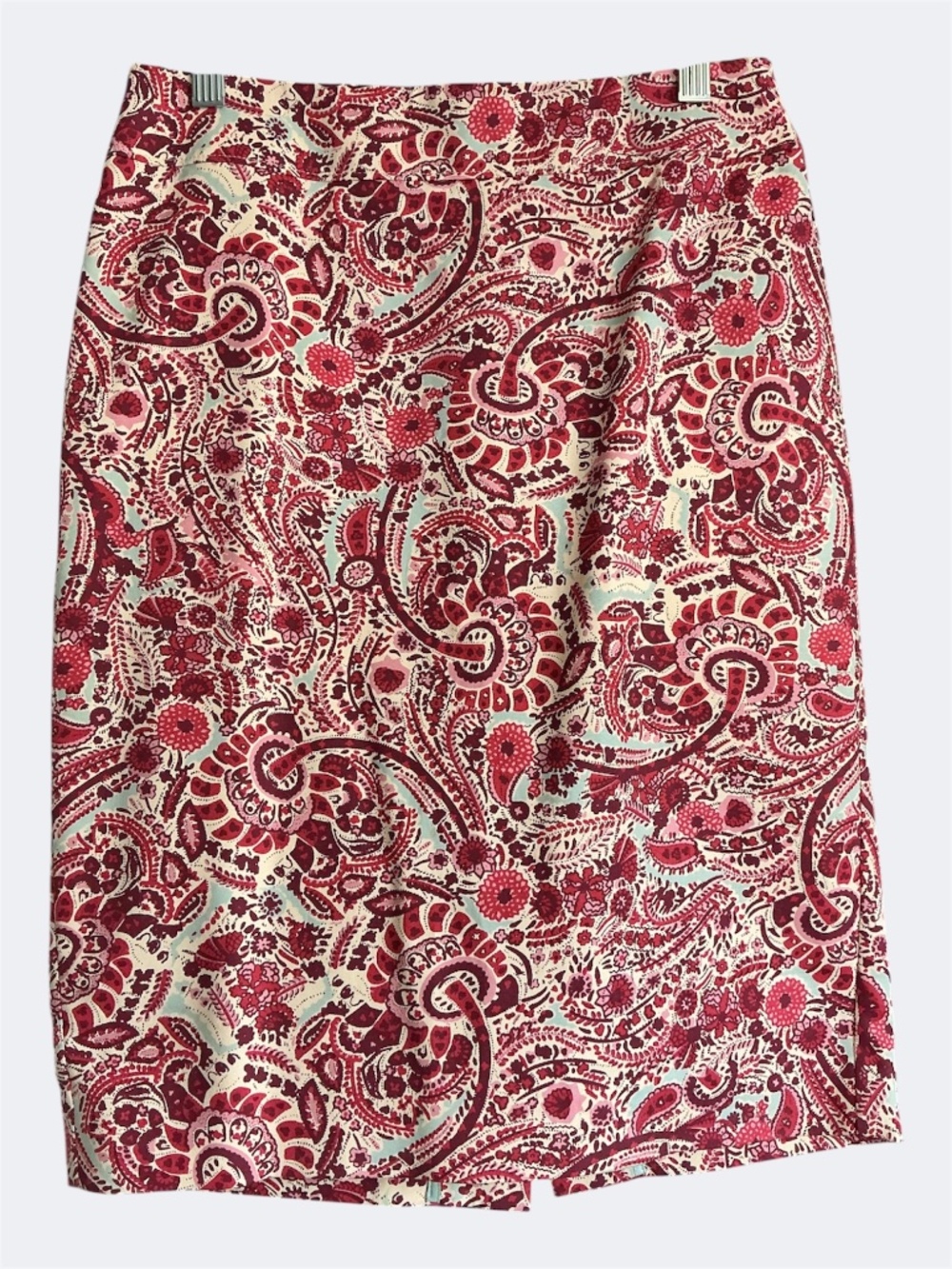 Ann Taylor LOFT Red Paisley Print Cotton Stretch Pencil Skirt SZ 2